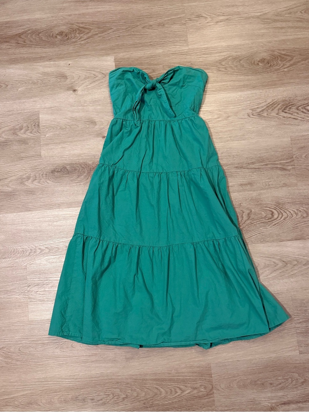 Strapless Tiered Midi Dress in Teal Green